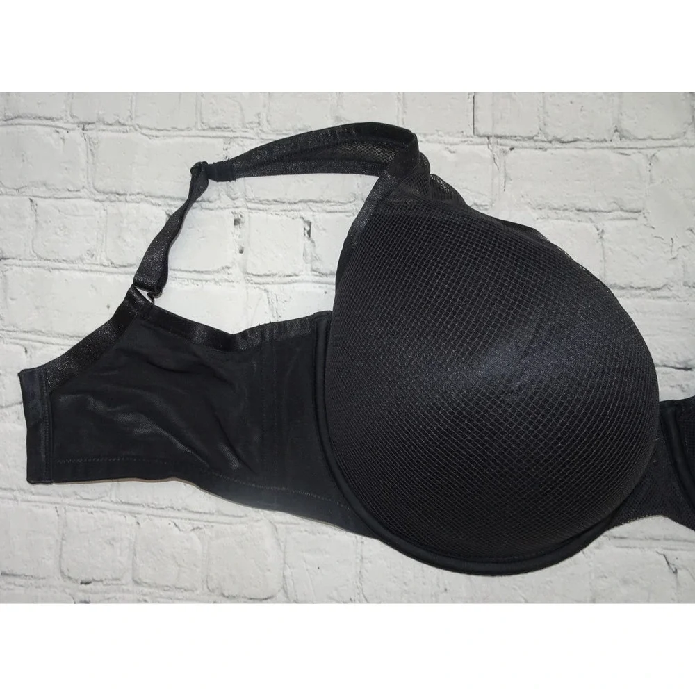 Curvy Couture Women's Plus Size Diamond Net Full Coverage Plunge Bra 38H Black - Picture 6 of 10
